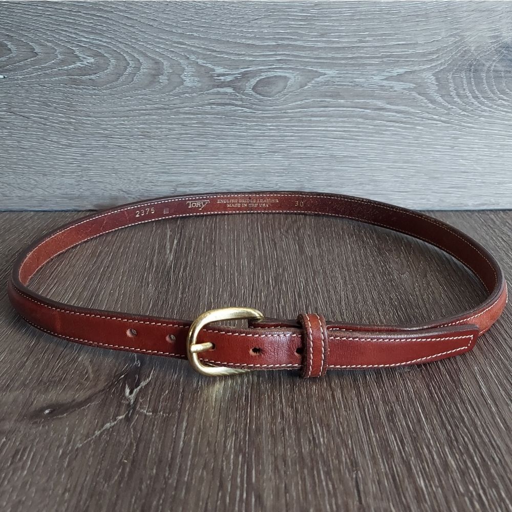 Vintage Tory Skinny English Bridle Leather Western Belt 30 Brass Buckle